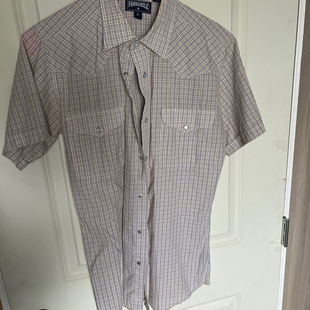 Panhandle Men's Plaid Button Down Shirt - Beige and Blue